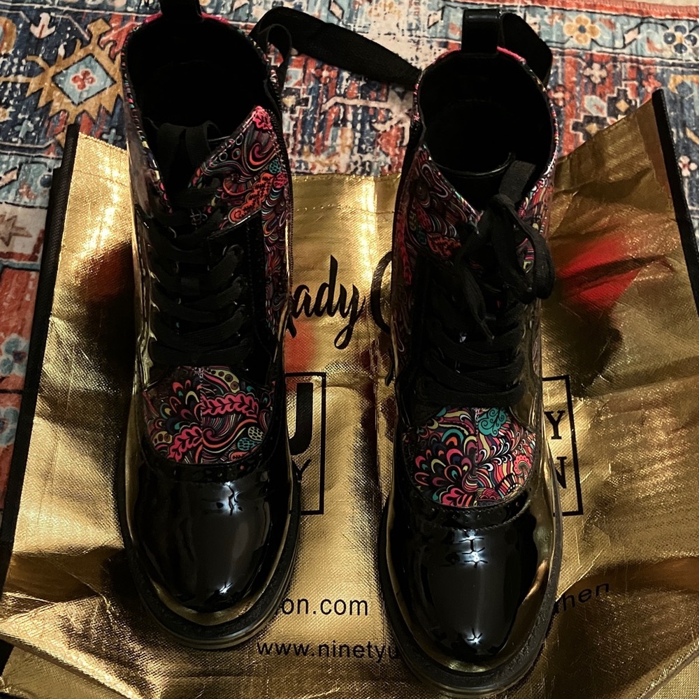 Chelsea28 Black and Pink Combat Boots
